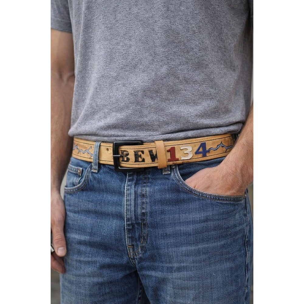 Handcrafted Leather Belt 40” IBEX 134 Western Style Tooled Painted Raised Design